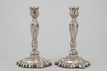 289010. LJUSSTAKAR ETT PAR, silver, Stockholm 1850.