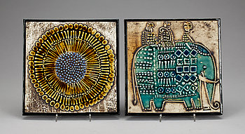 290674. VÄGGPLATTOR, stengods, 2 st, Lisa Larson, Gustavsberg, 1962-1967.
