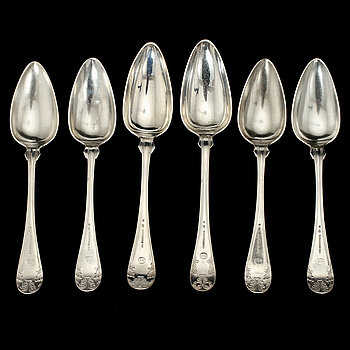 292090. MATSKEDAR, 6 st, silver, P. Holmberg, Örebro, 1800-talets senare hälft. Vikt 358.