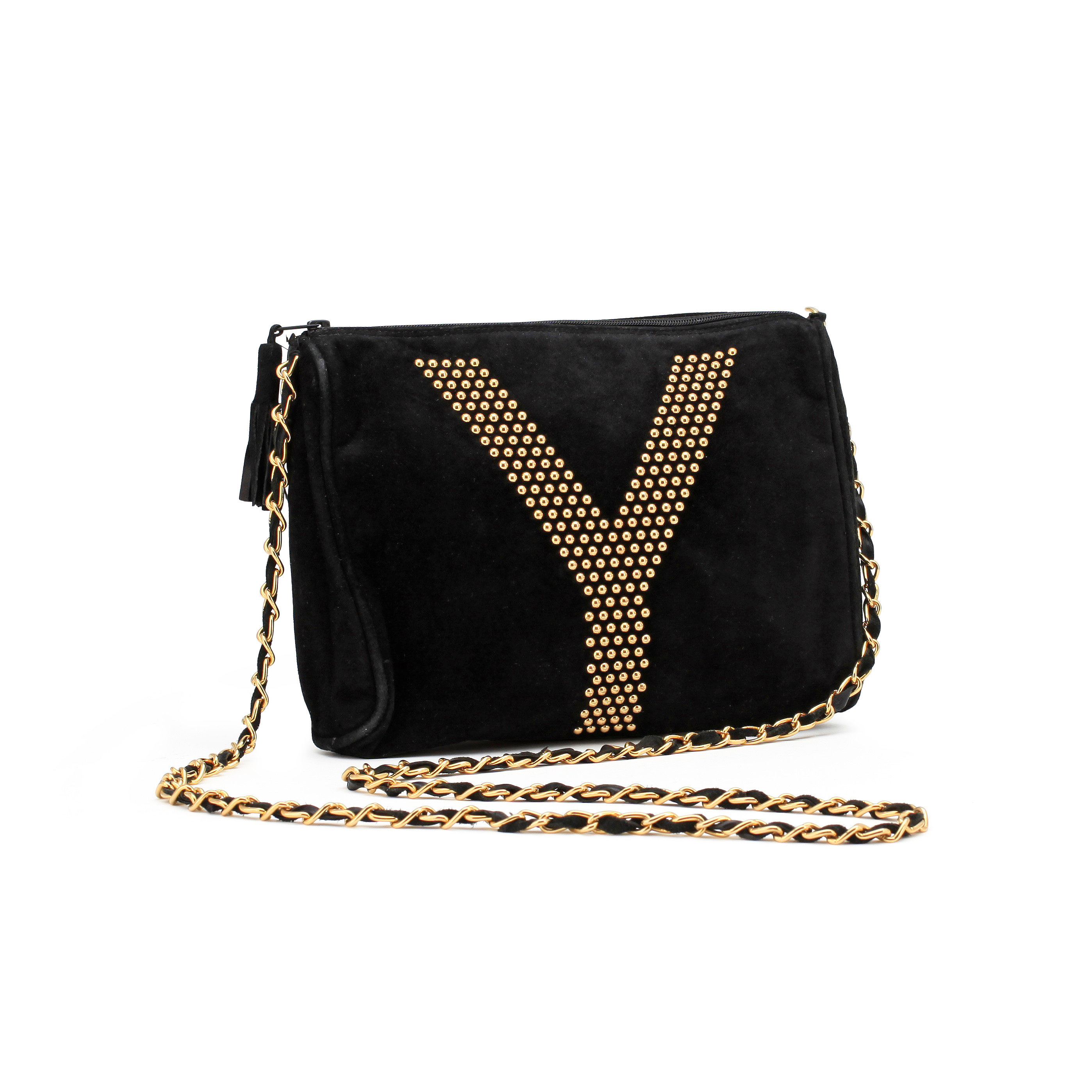 YVES SAINT LAURENT, a black suede shoulder bag. Bukowskis