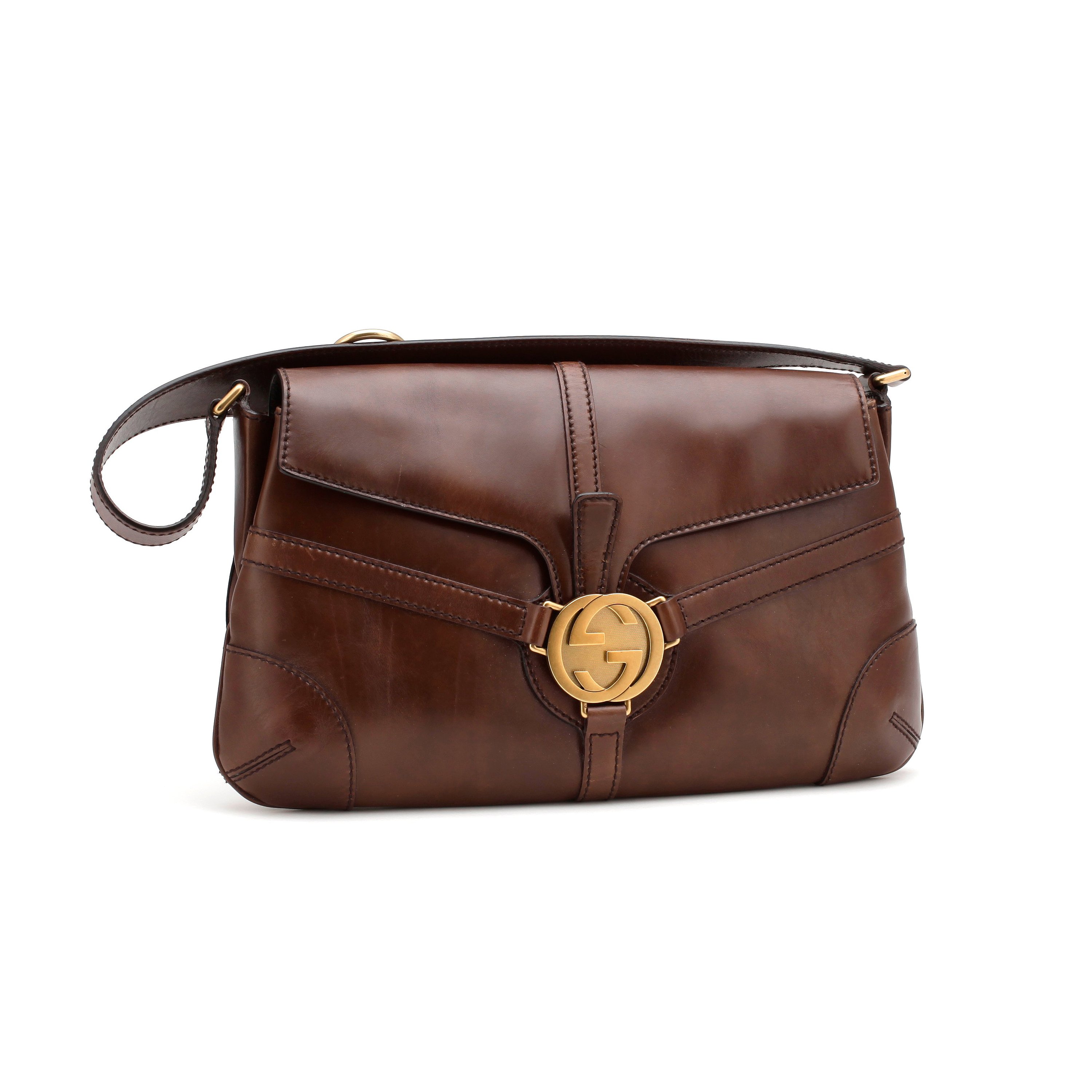 GUCCi, a brown leather shoulder bag. Bukowskis