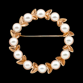 333729. BROSCH, 14k guld med odlade pärlor. Vikt ca 5 g.