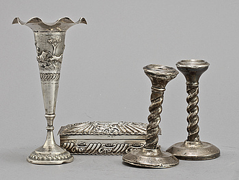 335529. PARTI SILVER, 4 delar, bl a Deakin  Francis, Birmingham, 1898. Tot v 423 g.