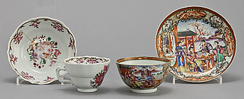 335696. KOPPAR MED FAT, 2 st, porslin, Kina, 1700-tal.
