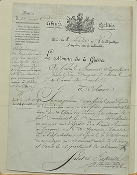 336515. MILITÄRORDER, undertecknad av Jean Baptiste Bernadotte, 1799.