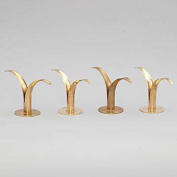 337622. LJUSSTAKAR, 4 st, mässing, Liljan, Ivar Ålenius Björk för Ystad-Metall.