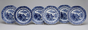 338180. ASSIETTER, 6 st, porslin, Jiaqing, omkr 1800.