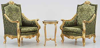 339438. FÅTÖLJER, ett par och BORD, rokokostil, 19002000-tal.