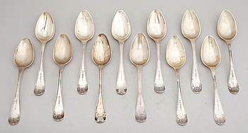 341282. MATSKEDAR, 12 st, silver, Johannes Wållers, Linköping 185152. Vikt ca786 g.