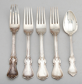 341286. BESTICK, silver, 5 delar, 1800-tal . Vikt ca 359 g.
