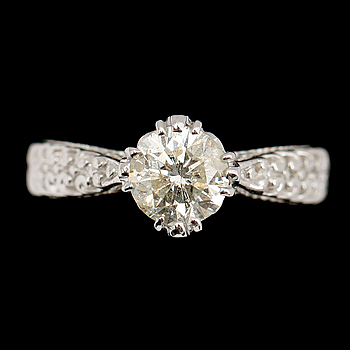 342080. RING, 14 k vitguld med solitär briljant 1.30 ct.