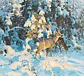 THURE WALLNER, Roe deer in snowy forest. Si...