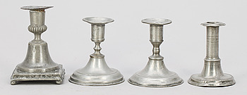 349430. LJUSSTAKAR, 4 st, tenn, bla Mathias Norling, Jönköping. 1800-tal.