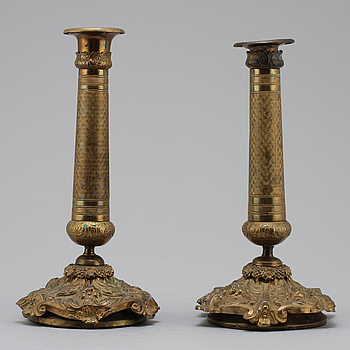 355798. LJUSSTAKAR, ett par, senempire, 1800-talets andra kvartal.