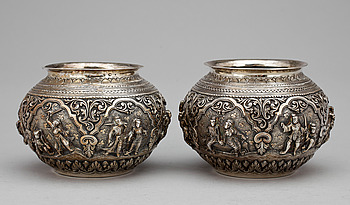 360917. SKÅLAR, silver, ett par, Indien, 1900-tal, totalvikt ca 504 gram.