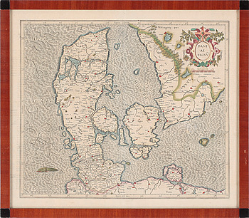 362537. KARTA, kolorerad etsning, Danmark, 1700-talets andra hälft.