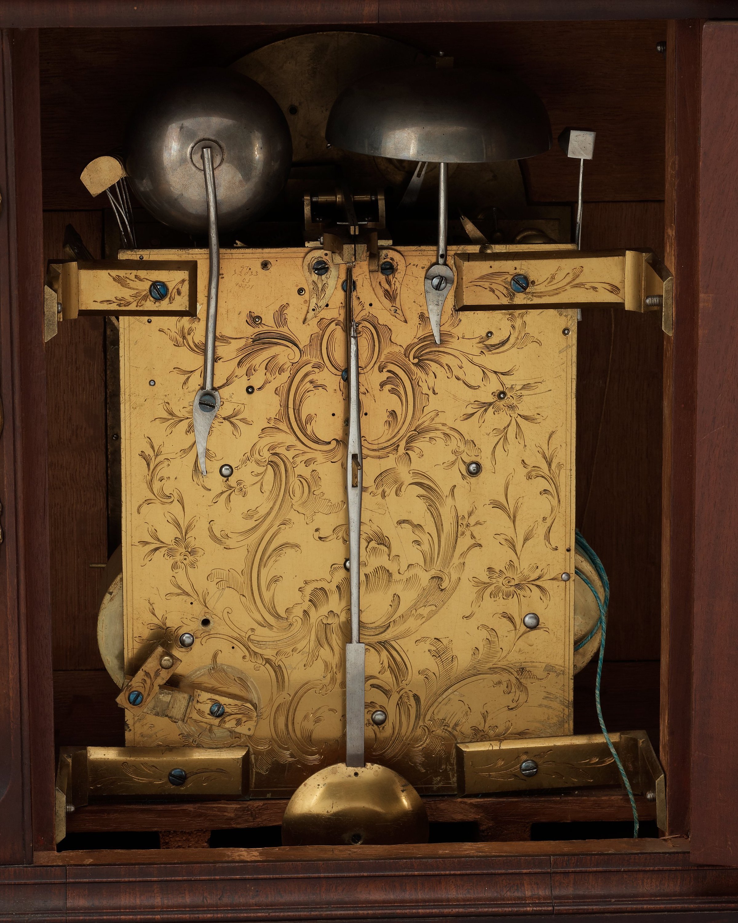 An English 18th century bracket clock, quarter chime on sixbells. Dial marked "HERMAN DIEDRICH