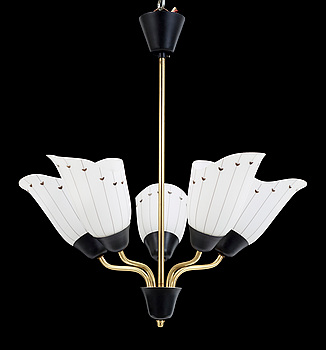 367677. TAKLAMPA, metall och glas, 1900-talets mitt.