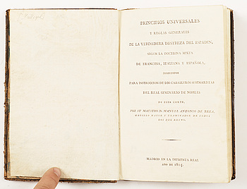 367976. BOK, Principios universales y reglas generales de la verdadera destreza del espadin av Manuel A de Brea, Madrid 1805.