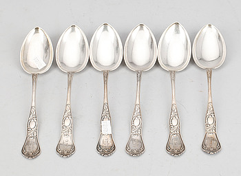 370301. MATSKEDAR, 6 st, silver, Magnus Aase, Bergen, verksam 1876-1953. Total vikt ca 238g.