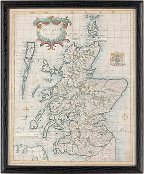371153. KARTA, handkolorerad etsning, Scotland, efter Robert Morden, bär datering 1695.