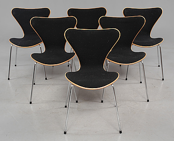373609. STOLAR, 6 st, Sjuan, Arne Jacobsen, Fritz Hansen, Danmark.