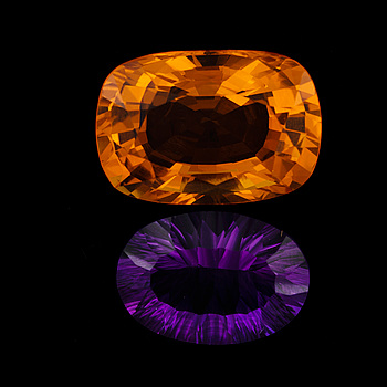 373801. ÄDELSTENAR, 2 st, ametist och citrin, oinfattade.