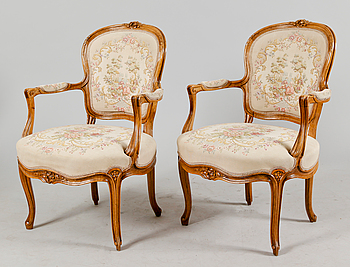 376803. KARMSTOLAR, 1 par, rokokostil, 1900-talets andra hälft.