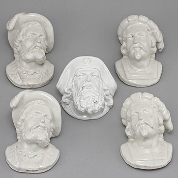 380171. KAKELUGNSORNAMENT, 5 st, flintgods, Sverige, 1800-talets andra hälft.