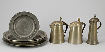 380494. PARTI TENN, 8 delar, bl.a. Johan Fredrik Werrenrath, Lund 1881. 1800-tal.