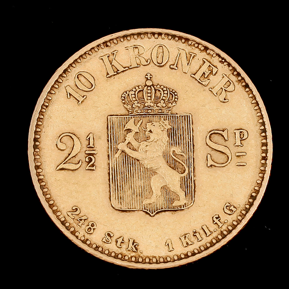 MYNT Guld 10 Kroner 2 1 2 Speciedaler Oscar II Sverige Och Norge 