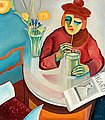 BO VON ZWEIGBERGK, Woman in café. Signed Bo...