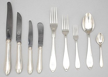 383221. BESTICKSERVIS, 40 delar, silver, bl.a. GAB, 1937, vikt ca 780g exkl knivarna.