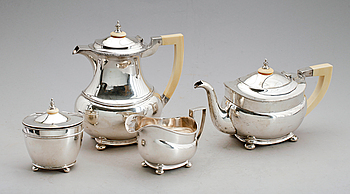 383563. TE- OCH KAFFESERVIS, 4 delar, silver, Stockholm 1919. Vikt ca 1700 g.