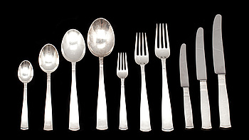 384052. BESTICKUPPSÄTTNING, silver, 65 delar, Rosenholm, GAB, 1900-tal. Total vikt ca 2580 g inkl rostfria blad.