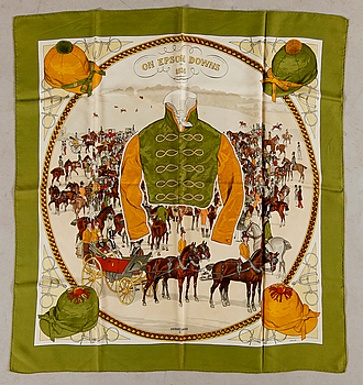 385923. SCARF, siden, On Epsom Downs 1836, Hermés, Paris.