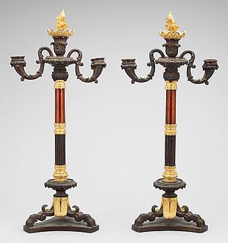 391923. KANDELABRAR, ett par, senempire, 1800-tal.