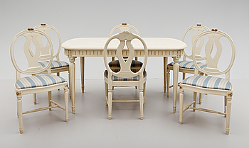 393134. MATSALSMÖBEL, 7 delar, gustaviansk stil, 1900-talets andra hälft.