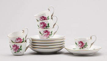 395385. MOCCAKOPPAR med FAT, 6 st, porslin, Meissen. 1900-tal.