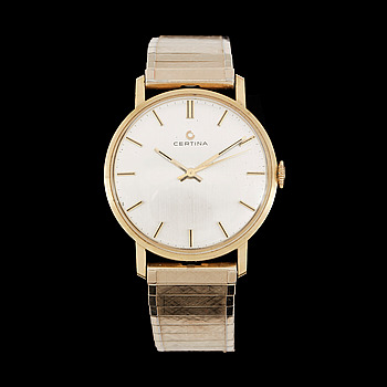 396125. HERRARMBANDSUR,18 k guld, Certina, 1980-tal.