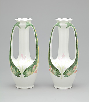 401080. VASER, ett par, porslin, jugend, Rörstrand, 1900-talets början.