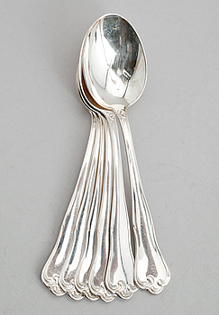 406932. BORDSSKEDAR, 6 st, silver, modell Symfoni, Mema, 1954. Total vikt ca 211 gram.