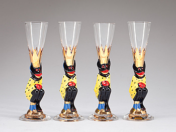 409649. SNAPSGLAS, 4 st. Design Gunnar Cyrén ur Nobelservisen. Orrefors.