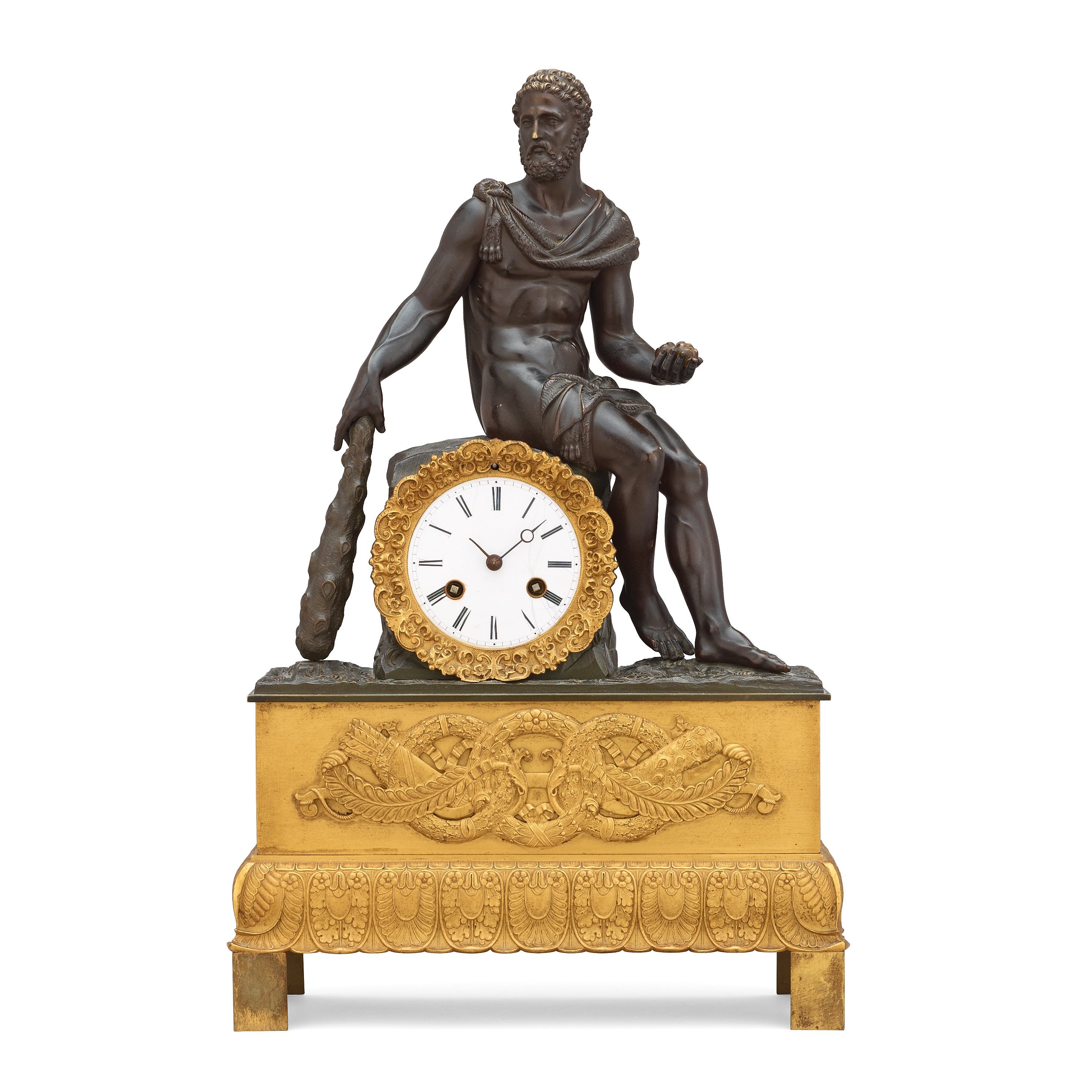 An Empire early 19th century gilt and patinated bronze mantel clock ...