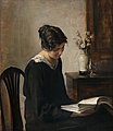 CARL HOLSOE, LADY IN BLACK. Sign. Oil on bo...