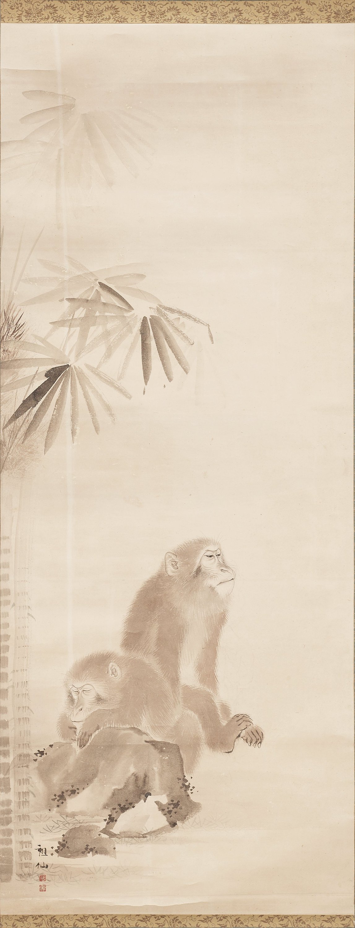 Mori Sosen, A kakemono with two monkeys besides bambo, signed Sosen and ...