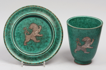 43417. VAS samt FAT, stengods. Argenta, Wilhelm Kåge. Gustavsberg.