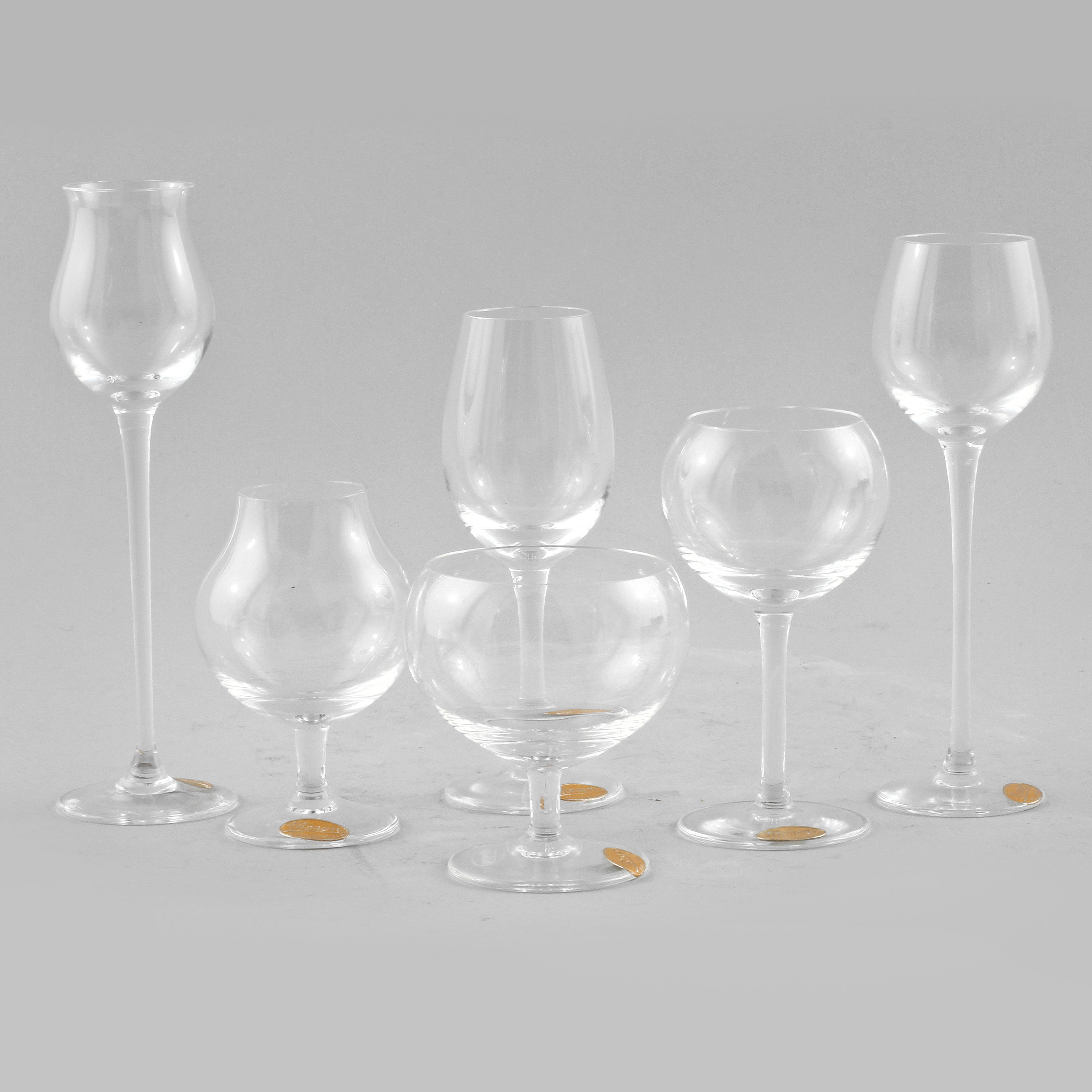 GLAS, 6 st, Moser Club's Physiognomical Miniature Snifters, Moser