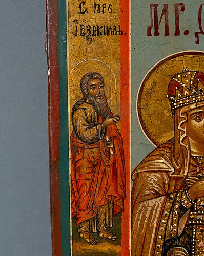 ICON. ИКОНА. СПАС ВСЕДЕРЖИТЕЛЬ НА ТРОНЕ С ПРЕДСТОЯЩИМИ БОГОМАТЕРЬЮ И ...