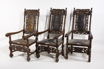 57587. KARMSTOLAR, 3 st, barockstil, sent 1800-tal. Proveniens Château de lAngotière, Normandie.